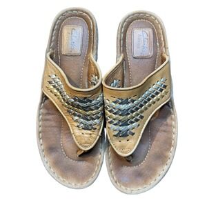 Clarks Artisan Shoes Womens Size 8M Brown Woven Leather Slide Sandals‎ Comfort
